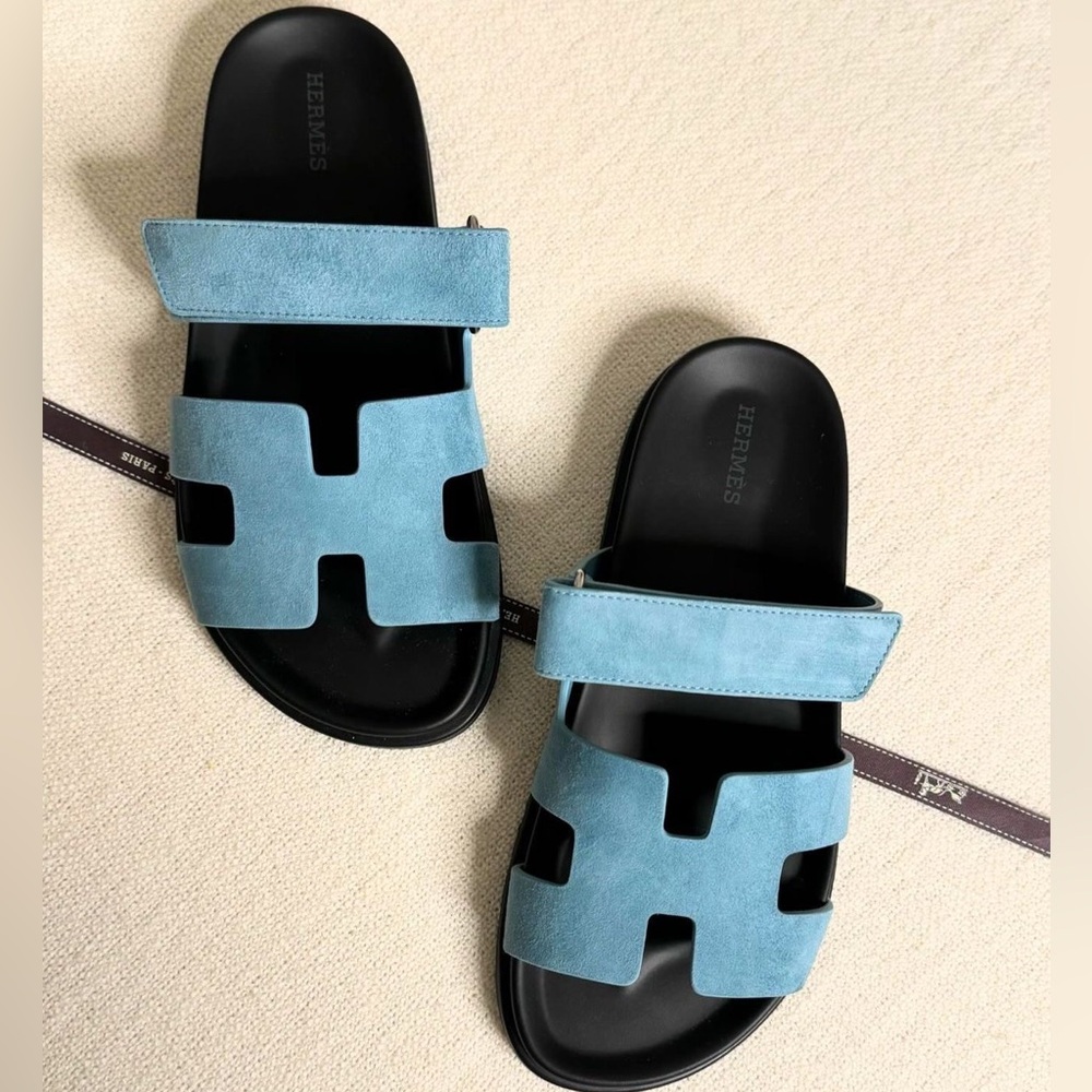 Hermes Chypre sandal blue mineral 38.5 . 100% Authentic never been worn!